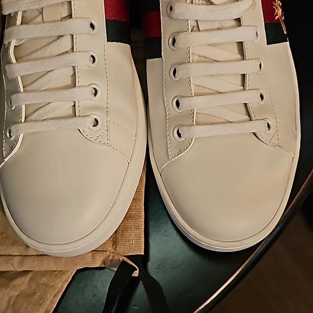 Gucci white embroidered Bee Ace sneakers size 40+ worn ONCE perfect condition - Picture 12 of 12